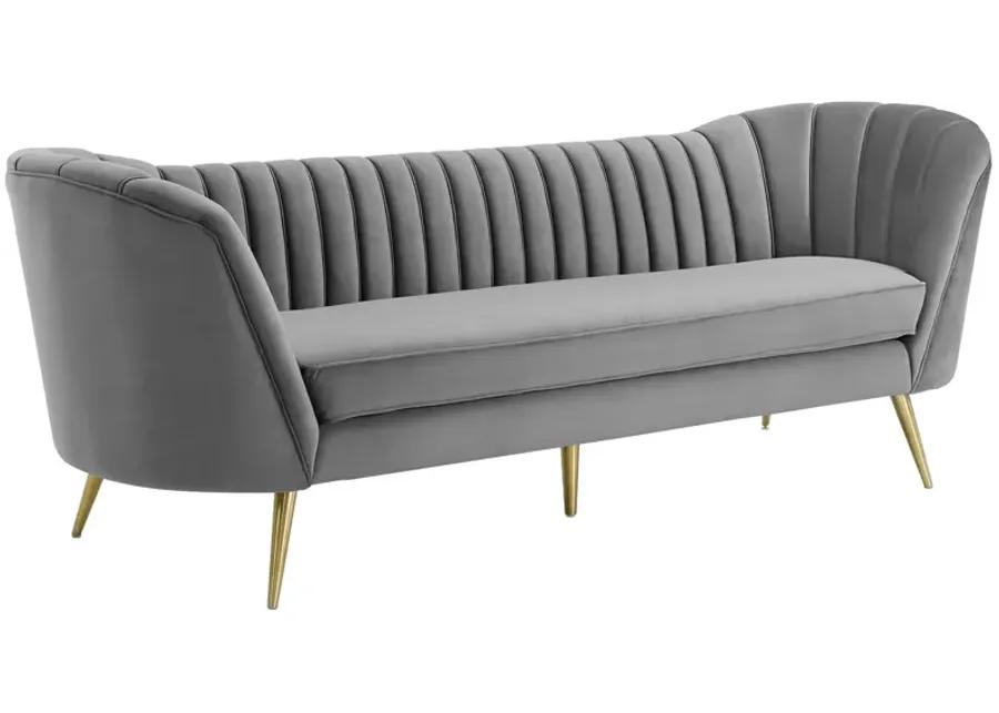 Opportunity Vertical Channel Tufted Curved Performance Velvet Sofa