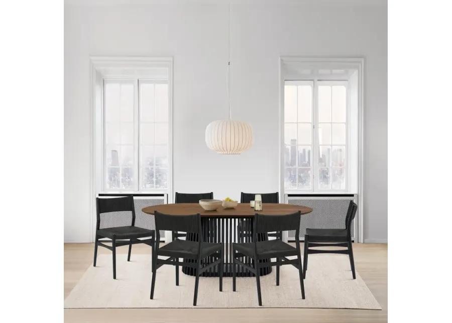 Pasadena Erie 7 Piece Oval Dining Set in Walnut and Black Finish with Paper Cord Chairs