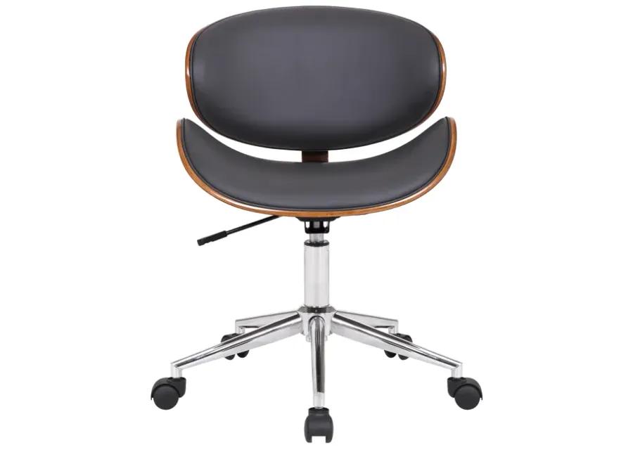 Daphne Modern Office Chair In Chrome Finish with Gray Faux Leather And Walnut Veneer Back