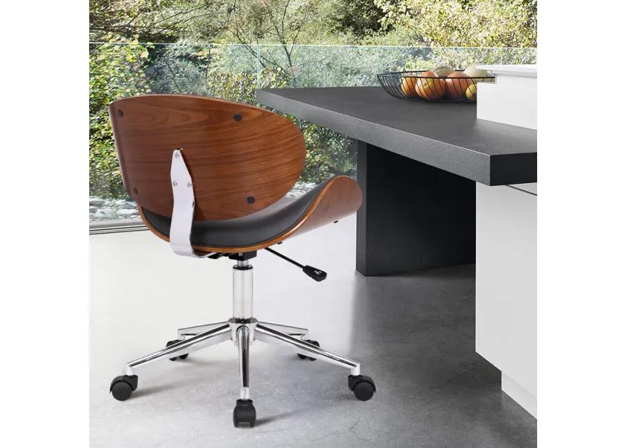 Daphne Modern Office Chair In Chrome Finish with Gray Faux Leather And Walnut Veneer Back