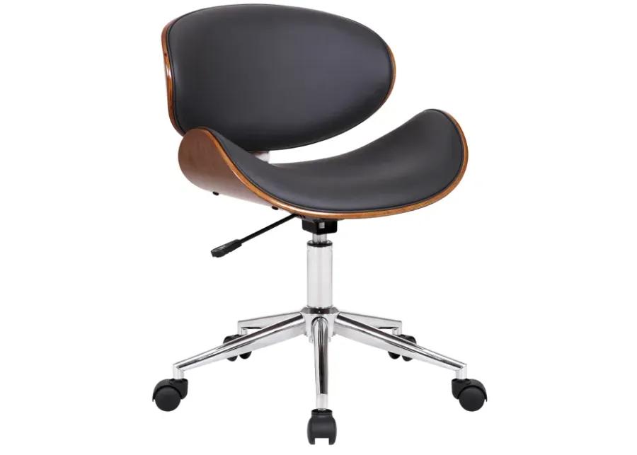 Daphne Modern Office Chair In Chrome Finish with Gray Faux Leather And Walnut Veneer Back