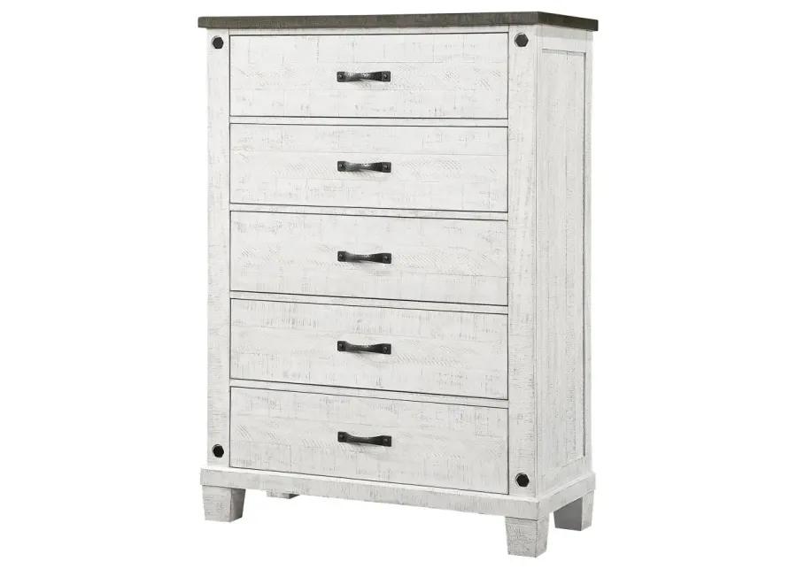 Lilith 5-drawer Chest Distressed Grey and White