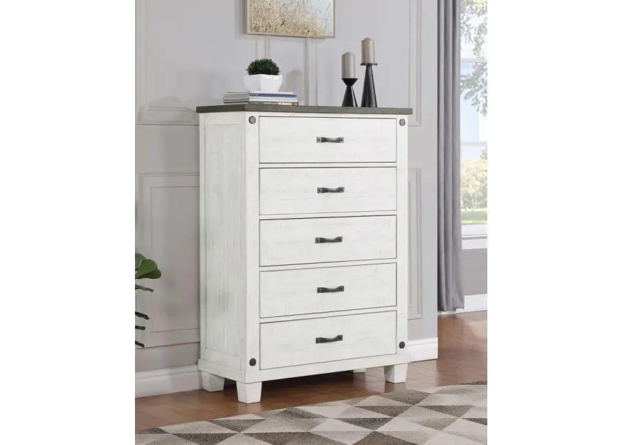 Lilith 5-drawer Chest Distressed Grey and White