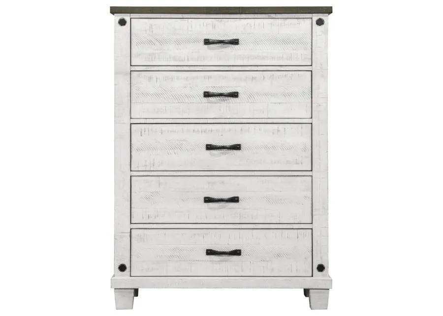 Lilith 5-drawer Chest Distressed Grey and White