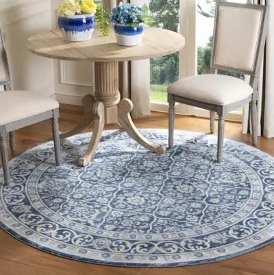 Brentwood 870 Navy / Light Grey 5' X 5' Round Round Powerloomed Rug