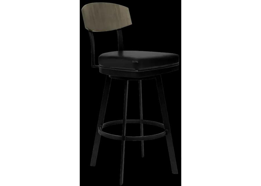 Frisco 26" Counter Height Barstool in Matte Black Finish with Black Faux Leather and Gray Walnut