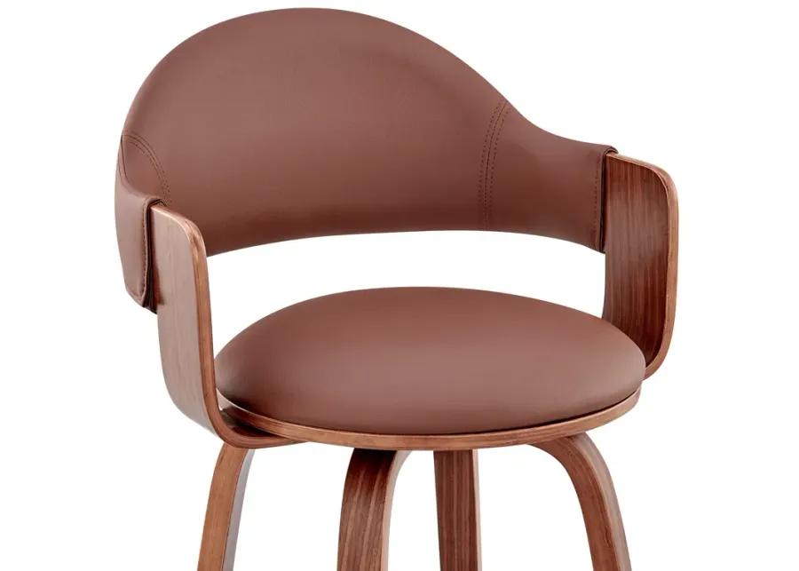 Daxton 30" Brown Faux Leather and Walnut Wood Bar Stool