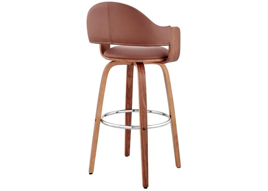 Daxton 30" Brown Faux Leather and Walnut Wood Bar Stool