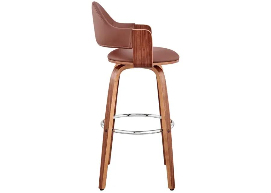 Daxton 30" Brown Faux Leather and Walnut Wood Bar Stool