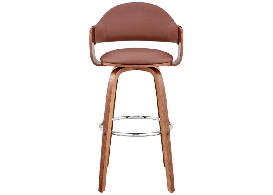 Daxton 30" Brown Faux Leather and Walnut Wood Bar Stool