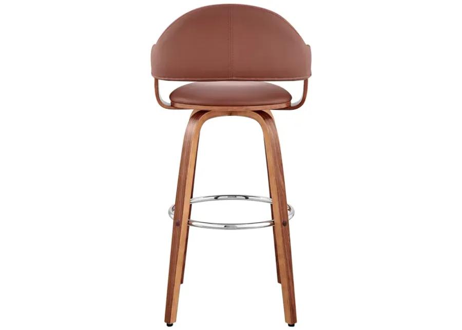 Daxton 30" Brown Faux Leather and Walnut Wood Bar Stool