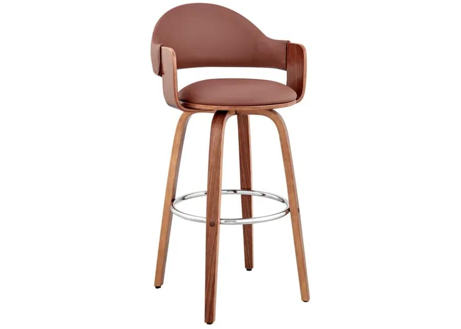 Daxton 30" Brown Faux Leather and Walnut Wood Bar Stool