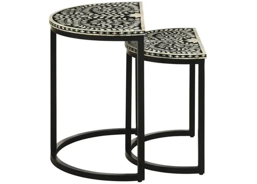 Zakiya 2-piece Demilune Nesting Table Black and White