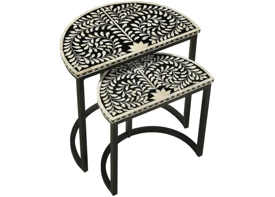 Zakiya 2-piece Demilune Nesting Table Black and White