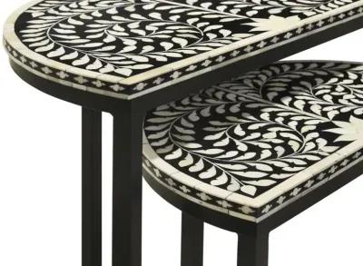 Zakiya 2-piece Demilune Nesting Table Black and White