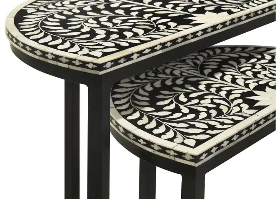 Zakiya 2-piece Demilune Nesting Table Black and White