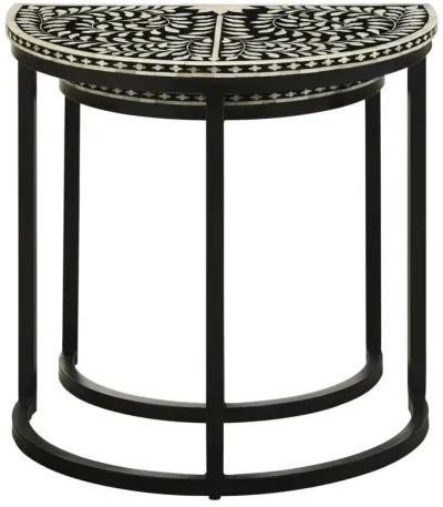 Zakiya 2-piece Demilune Nesting Table Black and White