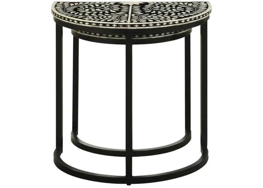 Zakiya 2-piece Demilune Nesting Table Black and White