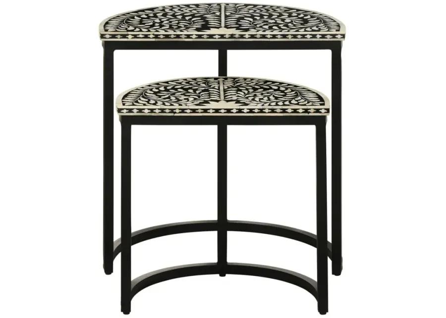 Zakiya 2-piece Demilune Nesting Table Black and White