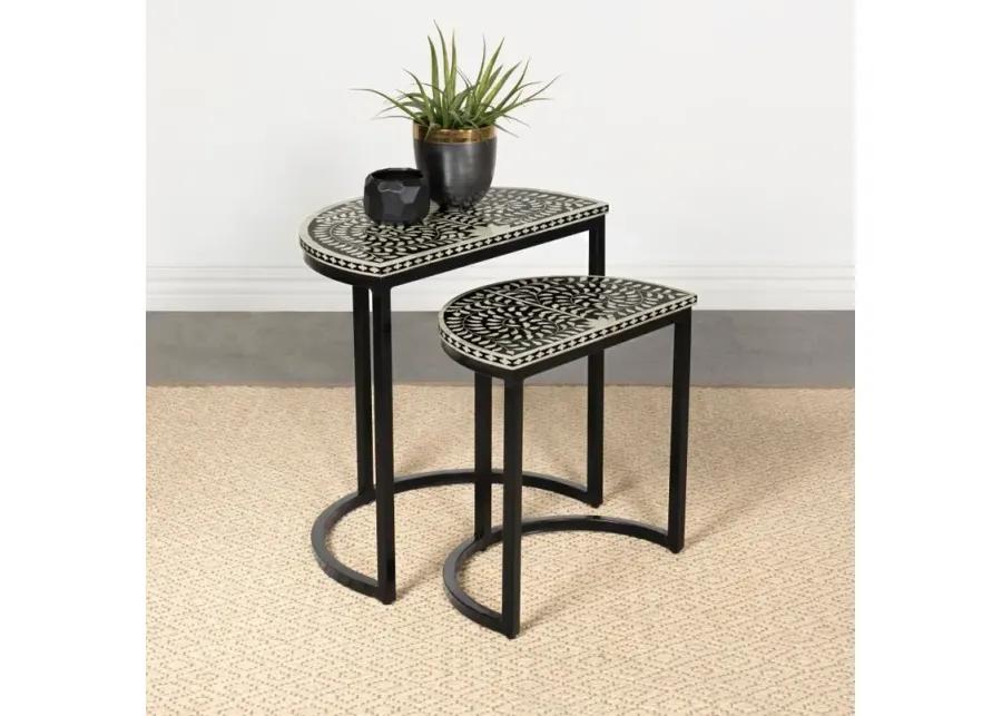 Zakiya 2-piece Demilune Nesting Table Black and White