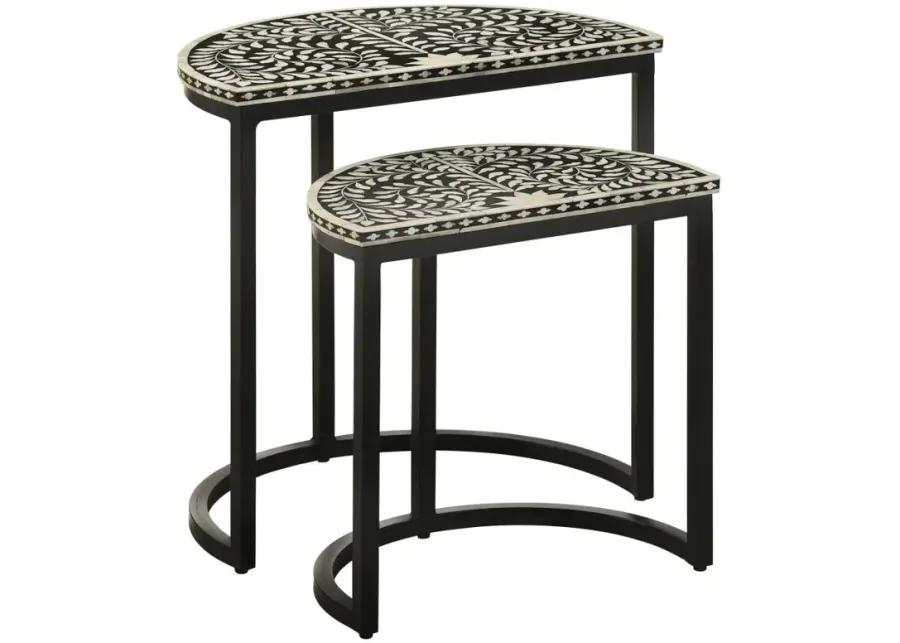 Zakiya 2-piece Demilune Nesting Table Black and White