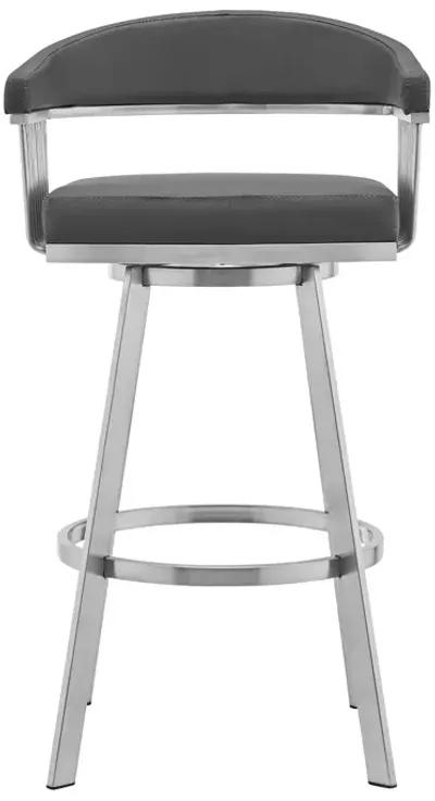 Chelsea 26" Gray Faux Leather and Brushed Stainless Steel Swivel Bar Stool