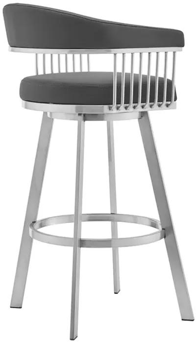 Chelsea 26" Gray Faux Leather and Brushed Stainless Steel Swivel Bar Stool