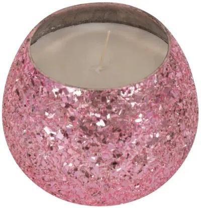 Glass, 4" 11 Oz Crackled Scented Candle, Pink