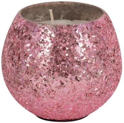 Glass, 4" 11 Oz Crackled Scented Candle, Pink