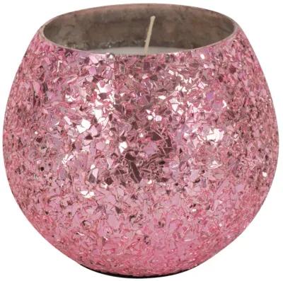 Glass, 4" 11 Oz Crackled Scented Candle, Pink