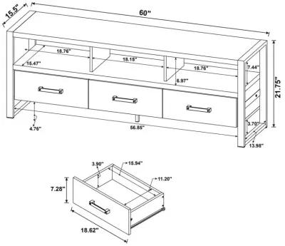 James 3-drawer Composite Wood 60" TV Stand Dark Pine