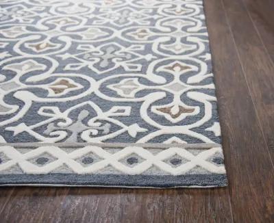 Opulent Gray/Natural Medallion Wool 5' x 8' Rectangle Rug