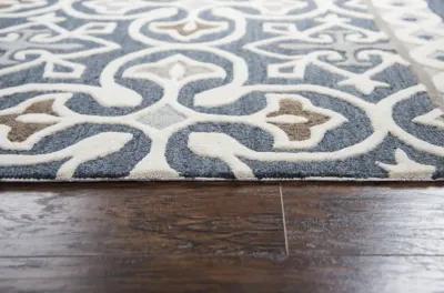 Opulent Gray/Natural Medallion Wool 5' x 8' Rectangle Rug