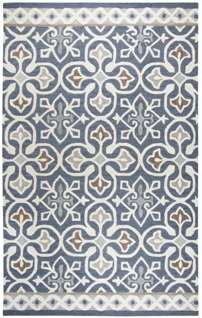 Opulent Gray/Natural Medallion Wool 5' x 8' Rectangle Rug