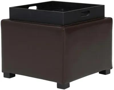 cameron square leather storage ottoman w/ tray, brown