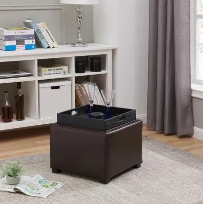 cameron square leather storage ottoman w/ tray, brown