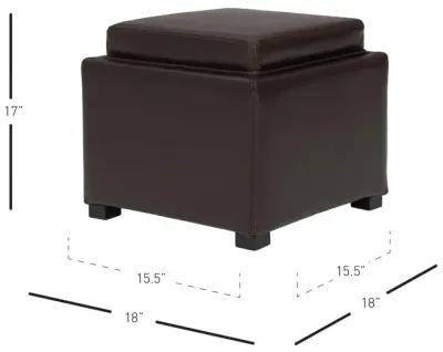 cameron square leather storage ottoman w/ tray, brown