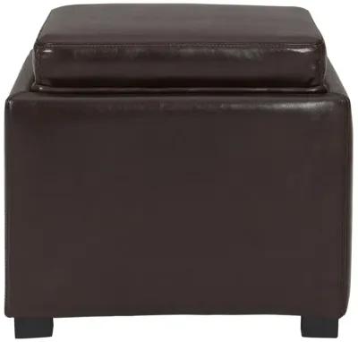 cameron square leather storage ottoman w/ tray, brown