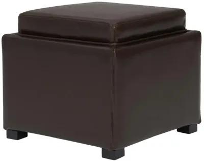 cameron square leather storage ottoman w/ tray, brown