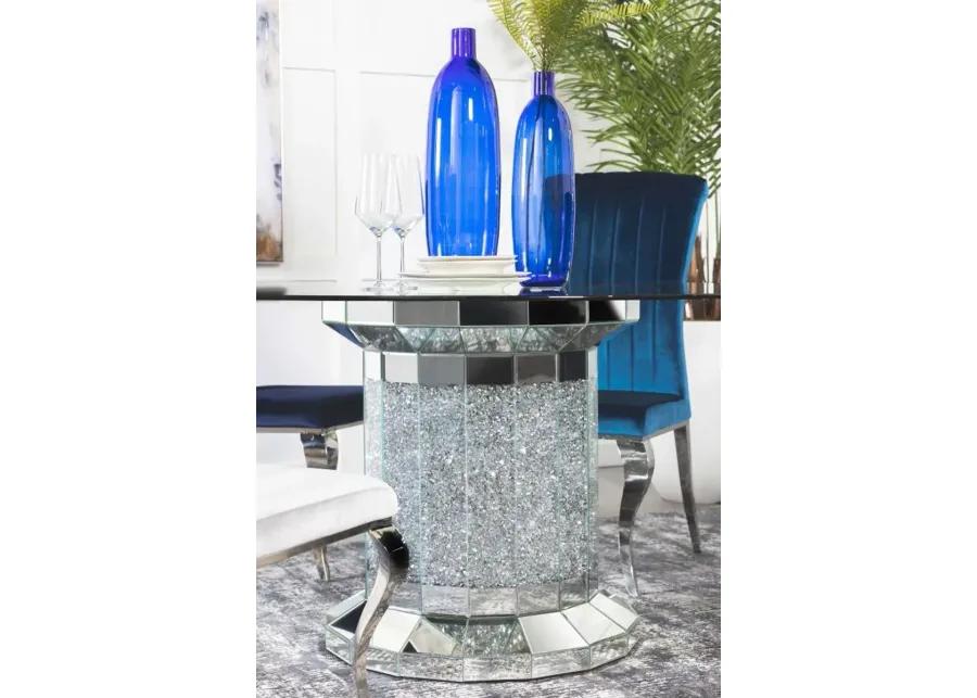 Ellie Cylinder Pedestal Glass Top Dining Table Mirror