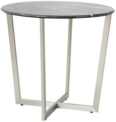 Llona 24" Round Side Table in Black Marble Melamine with Brushed Stainless Steel Base