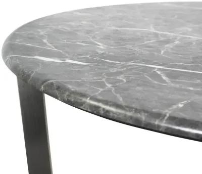 Llona 24" Round Side Table in Black Marble Melamine with Brushed Stainless Steel Base