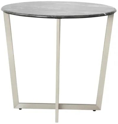 Llona 24" Round Side Table in Black Marble Melamine with Brushed Stainless Steel Base