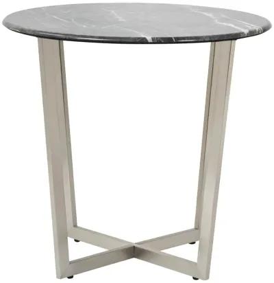 Llona 24" Round Side Table in Black Marble Melamine with Brushed Stainless Steel Base