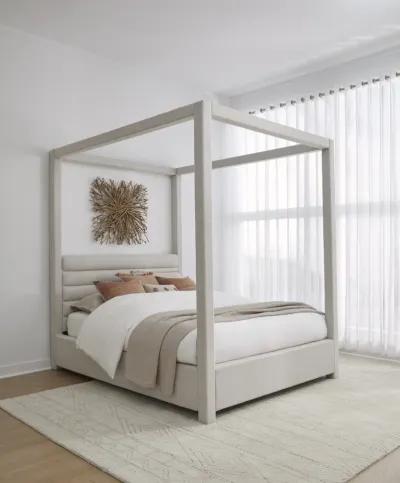 Rockford King-size Upholstered Canopy Bed in Turtle Dove Linen