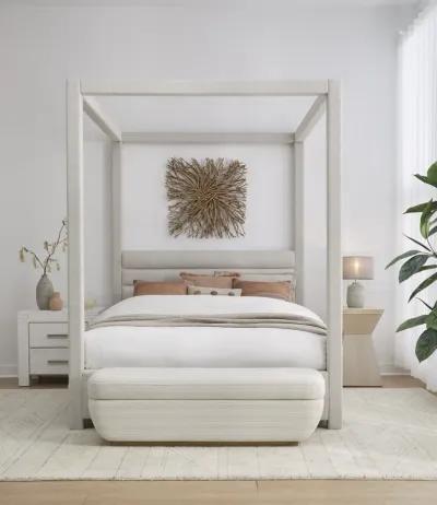 Rockford King-size Upholstered Canopy Bed in Turtle Dove Linen