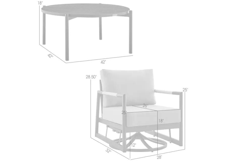 Royal and Tiffany 3 Piece Outdoor Patio Swivel Seating Set in Black Aluminum with Teak Wood and Gray Cushions