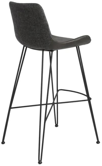 Alisa-B Bar Stool in Dark Gray Fabric and Dark Gray Faux Leather with Matte Black Legs - Set of 1