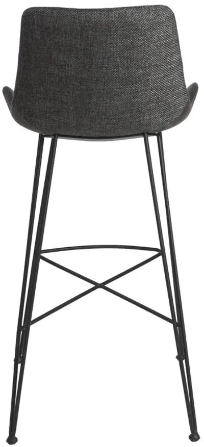 Alisa-B Bar Stool in Dark Gray Fabric and Dark Gray Faux Leather with Matte Black Legs - Set of 1