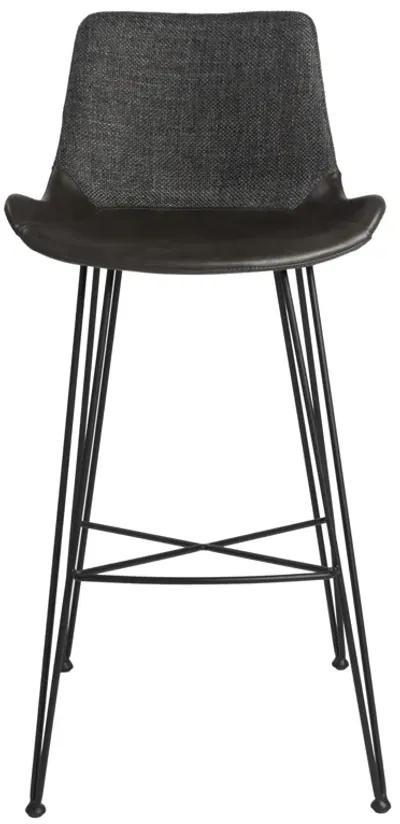 Alisa-B Bar Stool in Dark Gray Fabric and Dark Gray Faux Leather with Matte Black Legs - Set of 1